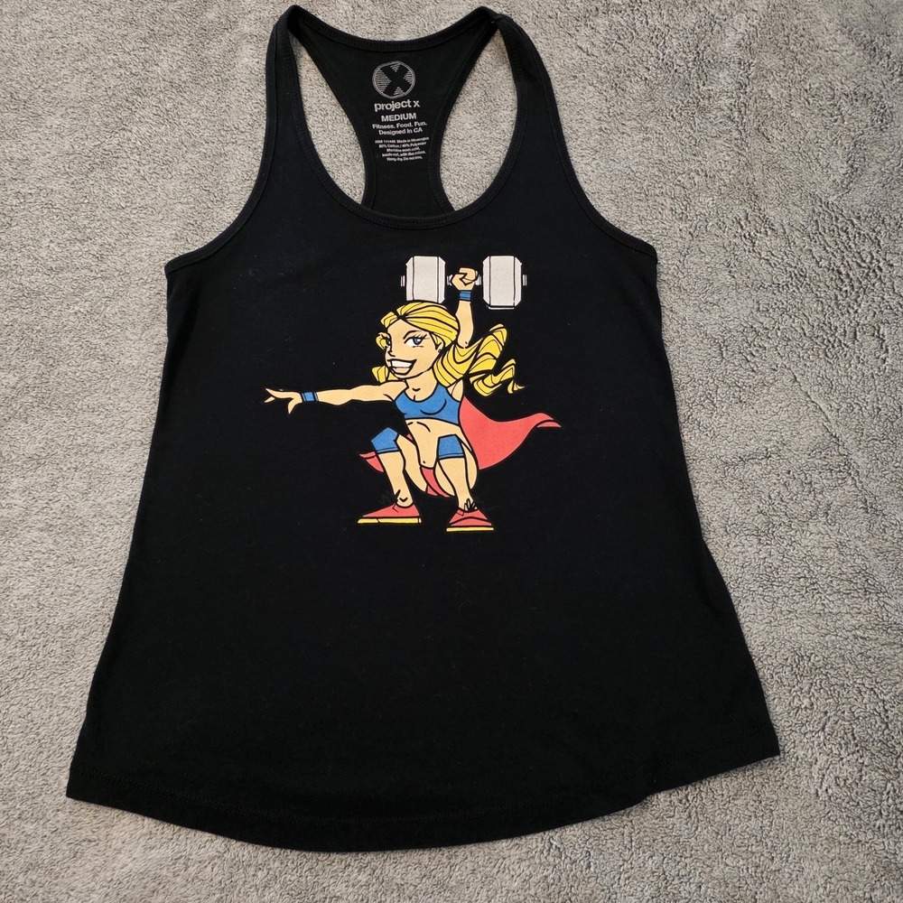 Project X Women's Med Black Racerback Weight Lifting Athletic Gym Crossfit Tank‎